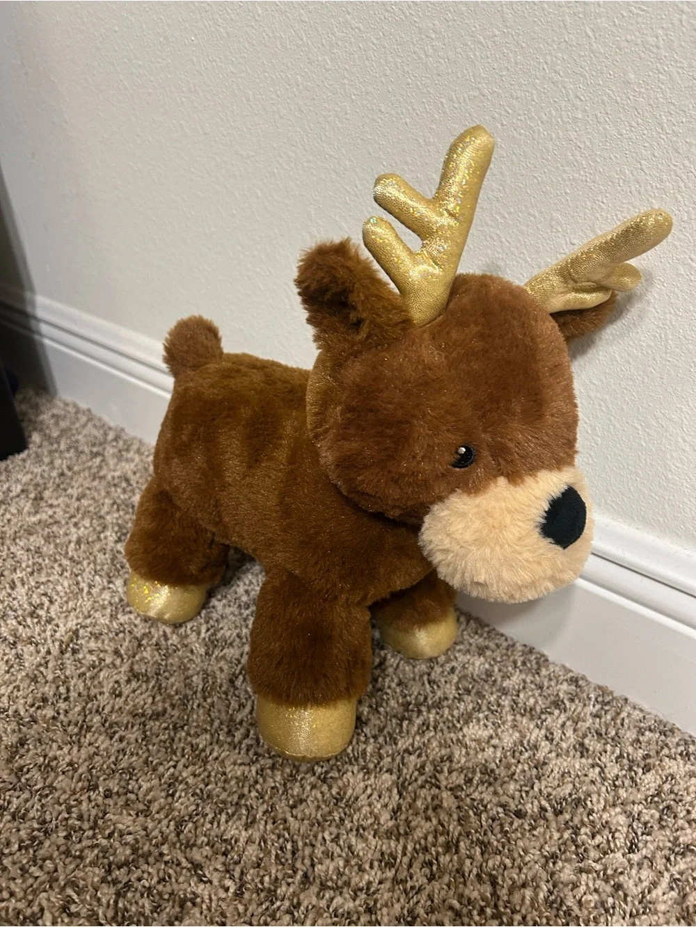 Brown Plush Reindeer with Gold Antlers